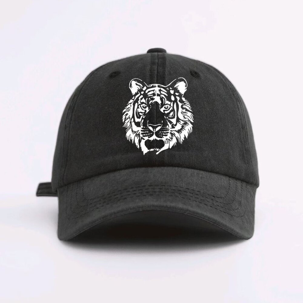 Printed tiger head washed baseball cap